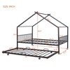 Full/Twin Size House-Shaped Metal Platform Bed Frame with Twin Size Trundle Bed/ Drawers 4S -ModernLuxe - 3 of 4