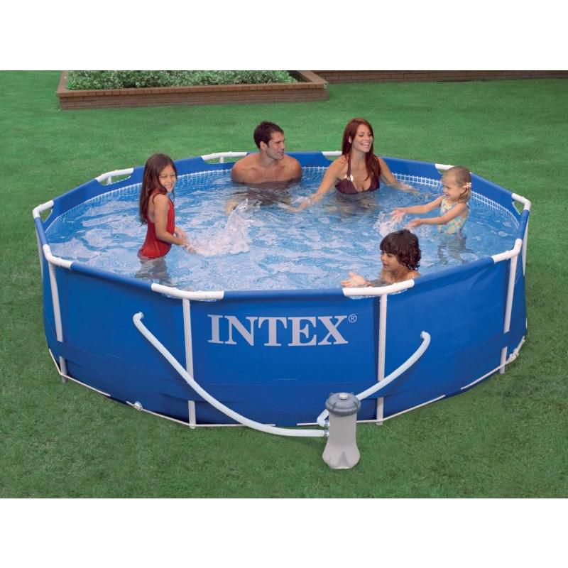 Intex 28201EH 10ft x 30in 4 Person Metal Frame Outdoor Above Ground Round Swimming Pool with Filter Pump and 6 Type H Replacement Filter Cartridges, 5 of 7