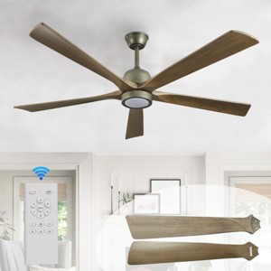 60" Modern Ceiling Fan with Light and Remote, 5 Walnut Wood Blades, 6-Speed Reversible DC Motor, Quiet Fan for Living Room, Bedroom, Kitchen - Koiai - 1 of 4