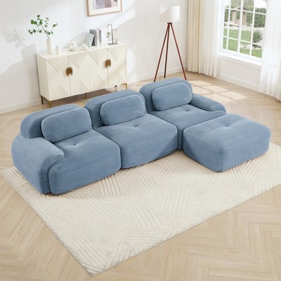 Aukfa Modular Corduroy Sectional Sofa with Ergonomic Support - Pet Friendly, Easy Assembly, Non-Slip Base Design