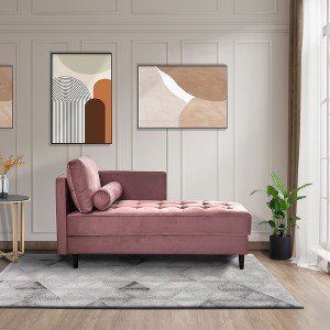 64" Velvet Chaise,Mid-Century Modern Chaise Furniture,Sleeper for Living Room,Apartment,Tool-Free Assembly. (Gray) - 1 of 4