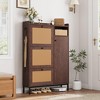 Rattan Shoe Cabinet, Narrow Freestanding Shoe Organizer with 3 Flip-Drawers & 4 Adjustable Shelves, Shoe Storage Cabinet - 3 of 4