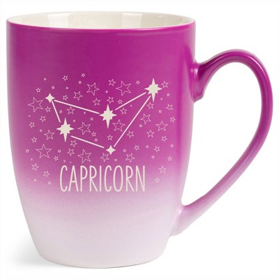 100 North Zodiac Design 10 Ounce Pink and White Two Toned Ombre, Comfortably Fits Your Hands, Ceramic Tea Coffee Cup Mug, Capricorn