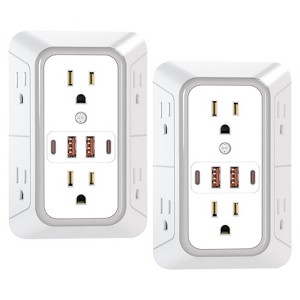 Itopfox 2 Pack Wall Charger with 6 Outlets & 4 USB Ports (2 USB-C), Surge Protector Power Strip for Home, Office, Travel - 1 of 4