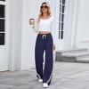 Women's Loose Straight Wide - Leg Pants with Stripes, Drawstring Casual Sweatpants Trousers - 2 of 4