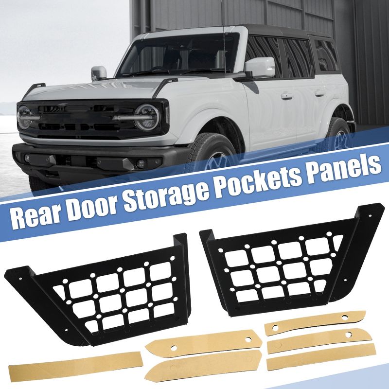 Unique Bargains Rear Door Storage Pockets Panels for Ford Bronco 21-22 Door Side Box Net 10.83"x6.02"x1.61" Black 1 Pair, 2 of 4