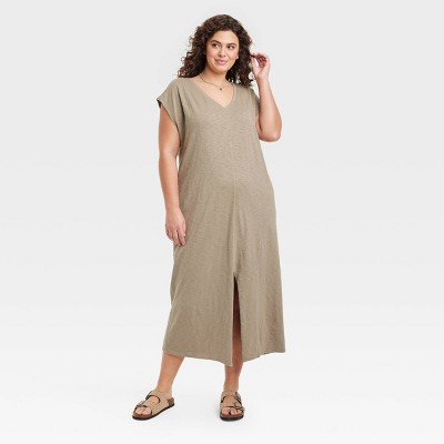 Women's Short Sleeve Midi T-Shirt Dress - Universal Thread™ Brown 3X