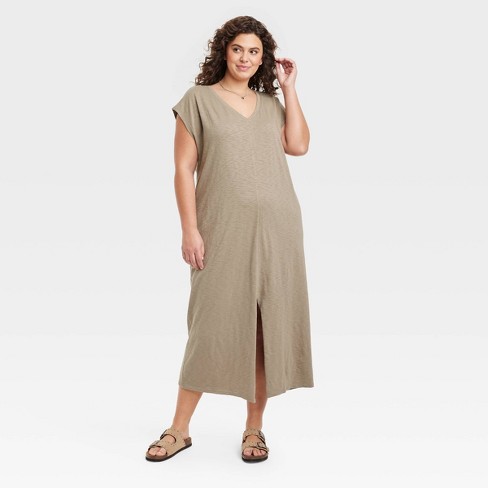 Women's Short Sleeve Midi T-shirt Dress - Universal Thread™ Brown