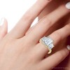 Pompeii3 Cert. 5Ct Emerald Cut Diamond Engagement Ring 3-Stone 14k Gold or Pt Lab Created - 3 of 4