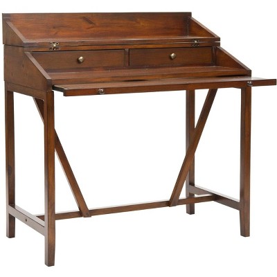 Transitional Brown Home Office Desk with Dual Drawers and Keyboard Tray