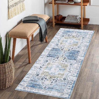 Vintage Rug Soft Oriental Floral Printed Carpet Washable Rug Living Room Bedroom Rug