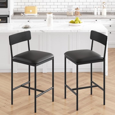 Garvee Bar Stools Set of 2, Counter Height Bar Stools with Footrest, PU Leather Kitchen Bar Stools, Easy Assembly, Rustic Black