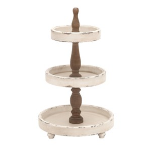 3 Tier Round Distressed Natural Wood Farmhouse Style Serving Trays - Olivia & May - 1 of 4