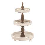 3 Tier Round Distressed Natural Wood Farmhouse Style Serving Trays - Olivia & May