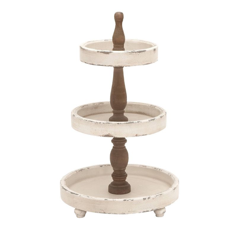 3 Tier Round Distressed Natural Wood Farmhouse Style Serving Trays - Olivia &#38; May, 1 of 18