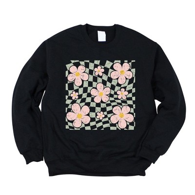 Simply Sage Market Women's Graphic Sweatshirt Wavy Checkered Flowers