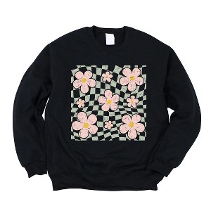 Simply Sage Market Women's Graphic Sweatshirt Wavy Checkered Flowers - 1 of 3