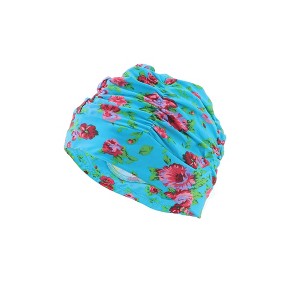 Unique Bargains Polyester Peony Flower Pattern Swim Cap 5.91"x9.25" Lake Blue Red 1 Pc - 1 of 4
