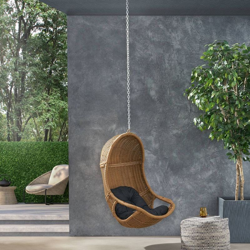 Orville Indoor/Outdoor Wicker Hanging Chair with 8&#39; Chain - Light Brown/Dark Gray - Christopher Knight Home, 3 of 10
