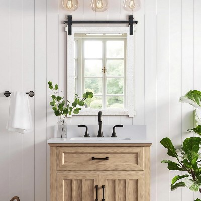 Barn Door Vanity Mirror with Solid Wood Frame for Farmhouse Bathroom and Living Room Decor