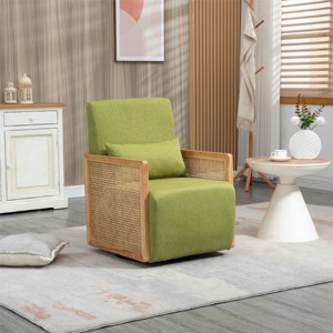 360° Swivel Accent Chair,Black Faux Leather Swivel Arm Chair Barrel Armchair With Pillow And Rattan Armrests Swivel Occasional Chair-Cuddlewood - 1 of 4