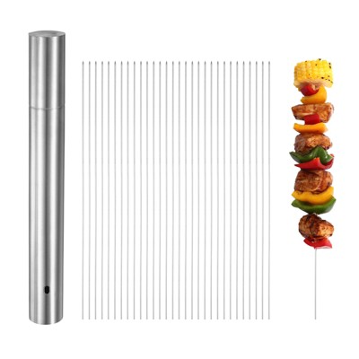 Unique Bargains Grilling 304 Stainless Steel Barbecue Kabob Skewers with Storage Tube 100 Pcs 11 Inch