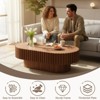 KTMBDW 43.1" Oval Coffee Table, Mid Century Modern Fluted Coffee Table with Pedestal, Wood Coffee Table for Living Room, Apartment, Office, Walnut - 4 of 4