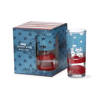 tagltd Set of 4 Patriotic Cocktail Glasses Clear Glass with American Flag Design , 10 oz