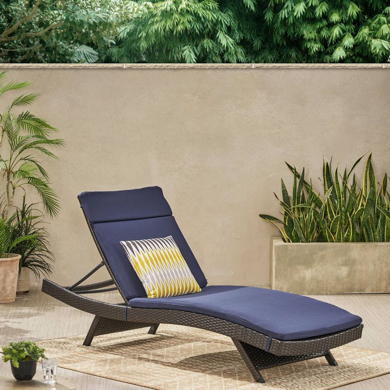 Salem Brown Wicker Adjustable Chaise Lounge - Navy - Christopher Knight Home, 4 of 6