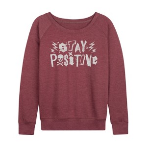 Women's - Instant Message - Stay Positive Punk Lightweight French Terry Wide Neck Long Sleeve Shirt - 1 of 4