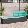 vidaXL 2 Piece Black Patio Sofa Set/Outdoor Lounge - Durable Poly Rattan/Acacia with Storage and Blue Cushions for Garden/Terrace - 3 of 4