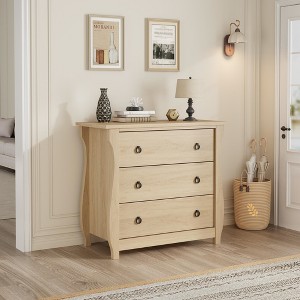 Jojoka 3-Drawer Boho Dresser with Rattan Accents & Curved Legs – Compact Storage Cabinet for Bedroom, Living Room, Entryway, Nursery - 1 of 4