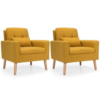 Tangkula 2PCS Accent Armchair Single Sofa Chair Home Office w/ Waist Pillow Yellow