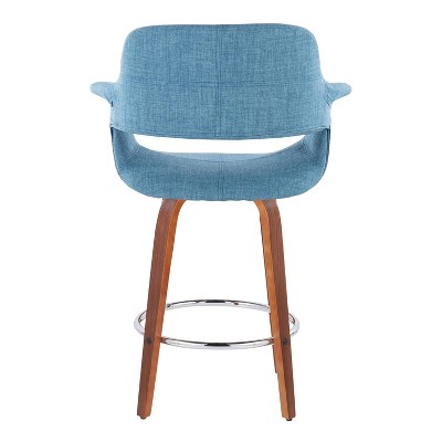 Set of 2 Blue Swivel Walnut Wood Counter Stools