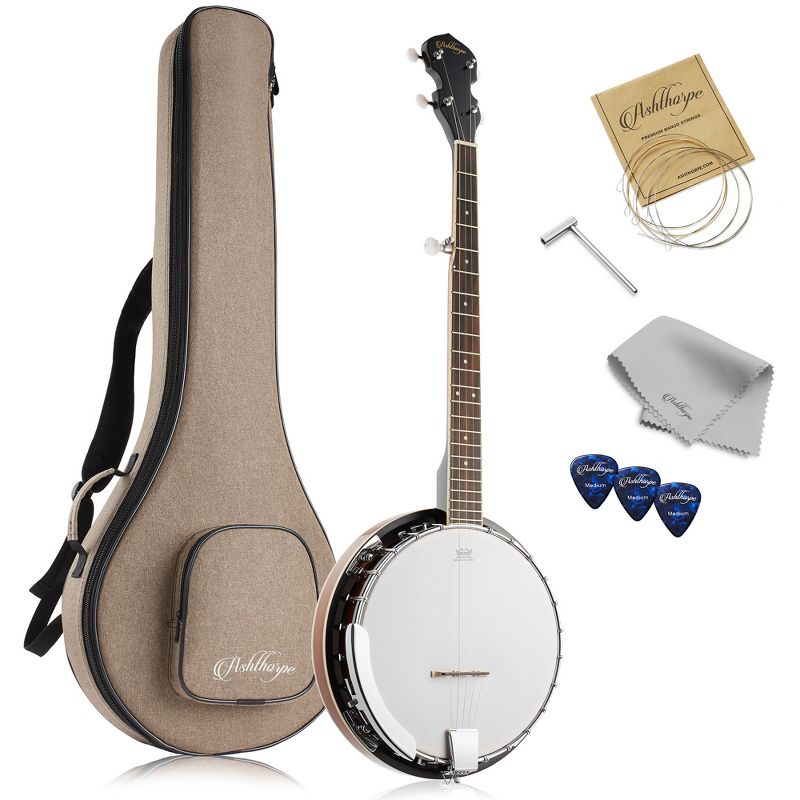 Ashthorpe 5-String Banjo with 24-Brackets, Closed Back Mahogany Resonator and Geared 5th Tuner, 1 of 8