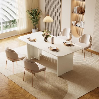 White MDF Contemporary Rectangular Dining Table with Arched Legs