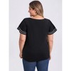 GRACE & GRANDEUR Women's Plus Size Contrasting Striped Colors V Neck Ruffle Short Sleeves Summer T-Shirts - 3 of 4