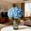 Attop Hand feel 3 heads small Hydrangea branch with green leaves silk Artificial Flowers for Wedding home decoration - 2 of 4