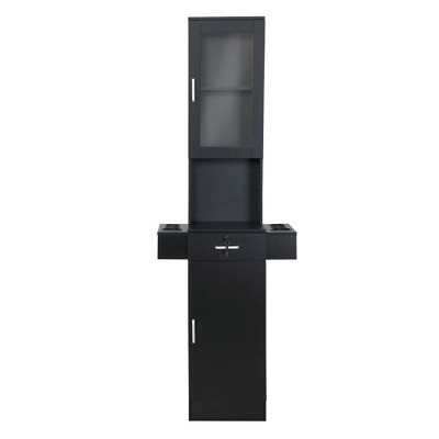 FURNIinspire Utility Storage Cabinets Chic Hairdressing Station with Durable Wooden Accessories for Hair Salons, Black, 23.22"*15.75"*66.93"