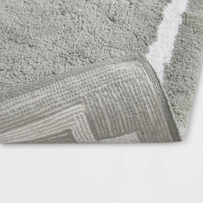 Gray Cotton Tufted Bath Rug with White Border, 20" x 30"