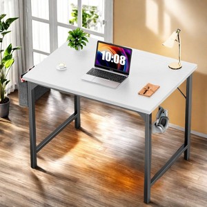 GlasFlength Desks Computer Desk with Storage Bag and Headphone Hook, Small Home Office Writing Study Desk, White, 30 Inches - 1 of 4