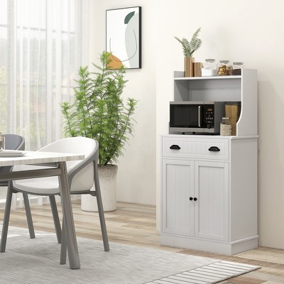 Homcom Microwave Cabinet with Drawer, Double Door Cabinet and Adjustable Shelf, Buffet with Hutch and Cable Hole for Kitchen, Dining Room, White — фото 2
