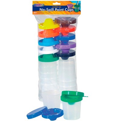 Creativity Street No-Spill Round Cup Plastic Paint Pot Set with Assorted Colored Lids, 3 Inches Wide, Translucent, Set of 10
