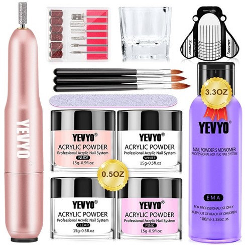 YEVYO Acrylic Nail Kit With Drill, 4 Color Acrylic Powder With Clear, Nude, Pink, and 3.38OZ (100ml) Monomer Set - image 1 of 4