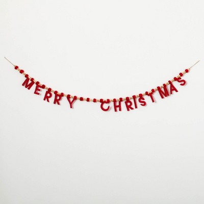 6'L Sullivans Merry Christmas Felt Garland  Red Christmas Garland