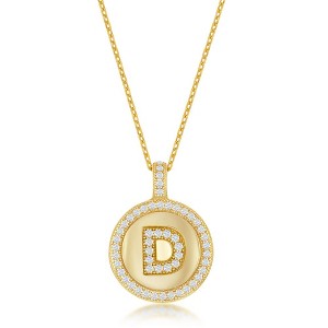 Bella Silver Sterling Silver Micro Pave Circle 18" Pendant Necklace - Available Colors: Silver, Gold - 1 of 2