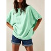 Imily Bela Womens Oversized Casual Summer Crew Neck Loose Dropped Short Sleeve Side Slit Hem Tunic Blouse Light - 2 of 4