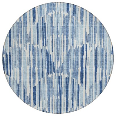 Navy Blue And Sky Blue Abstract Washable Indoor Outdoor Area Rug