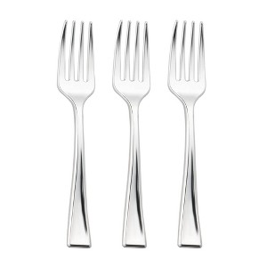 Smarty Had A Party Shiny Metallic Silver Mini Plastic Disposable Tasting Forks (960 Forks) - 1 of 3