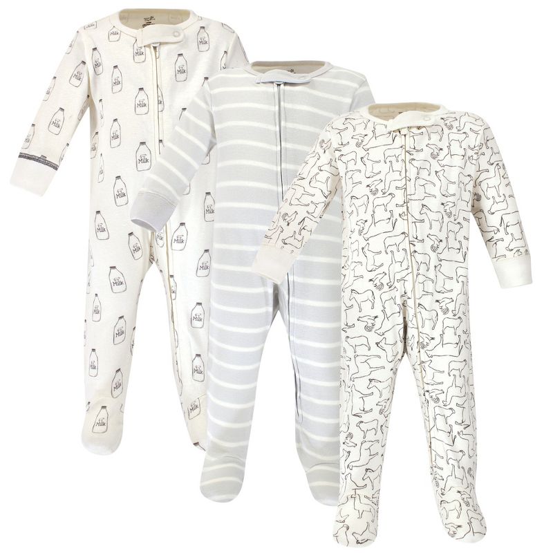 Touched by Nature Baby Organic Cotton Zipper Sleep and Play 3pk, Farm Friends, 1 of 2